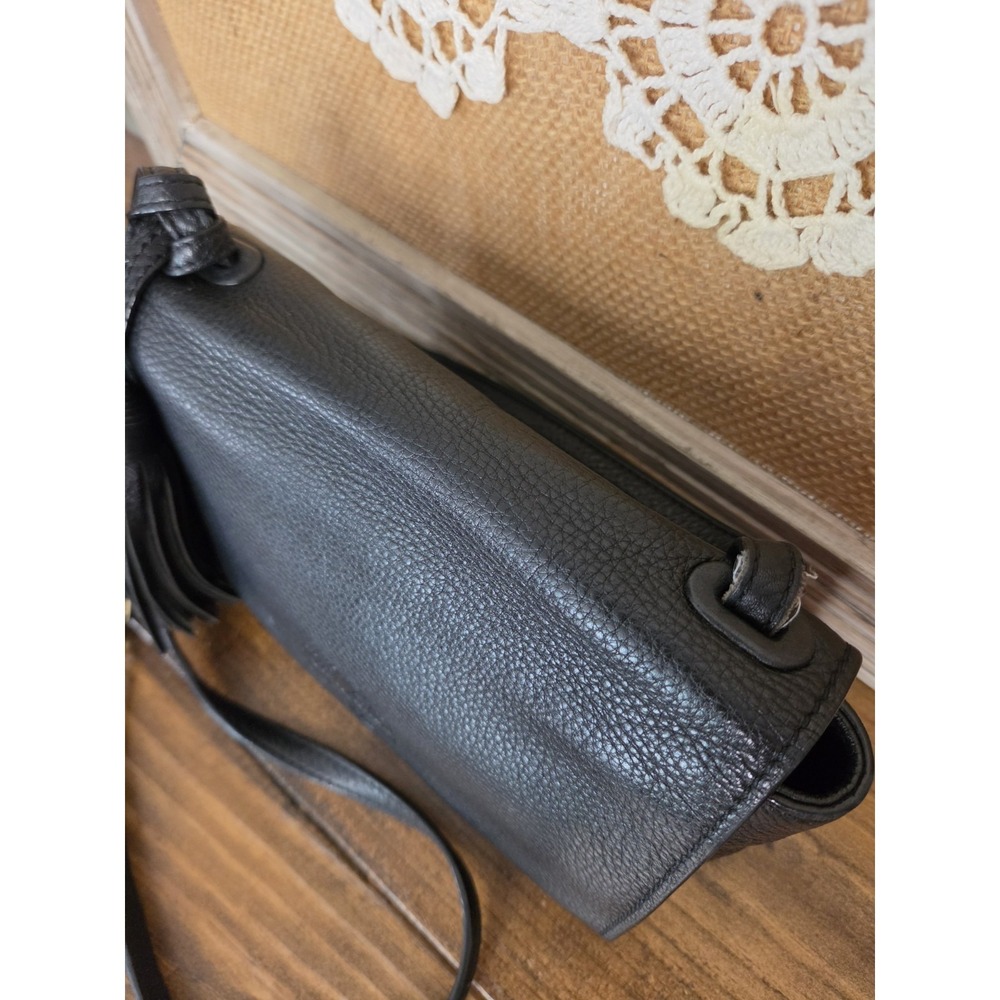 Tory Burch Black Pebbled Leather Thea Messenger Bag Flap Crossbody Purse Tassels - Picture 5 of 16